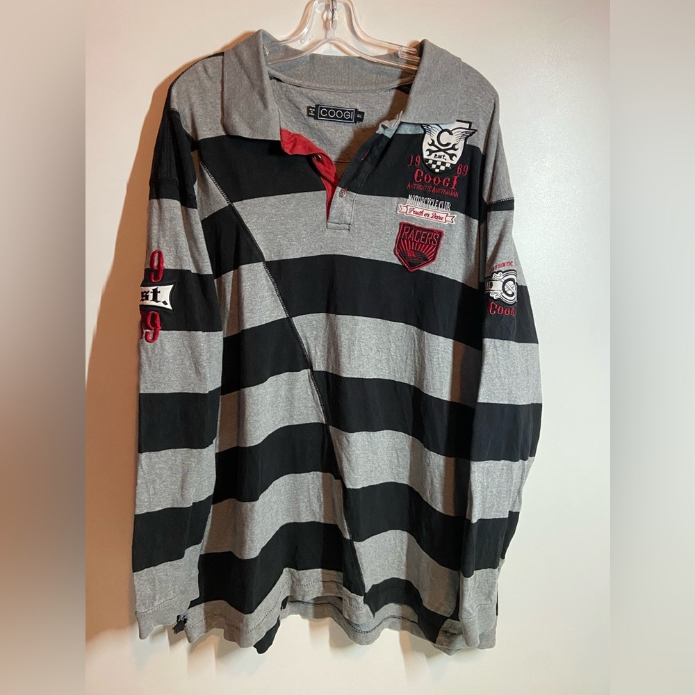 Vintage Coogi Authentic Australian Motorcycle Club Striped Polo Shirt
